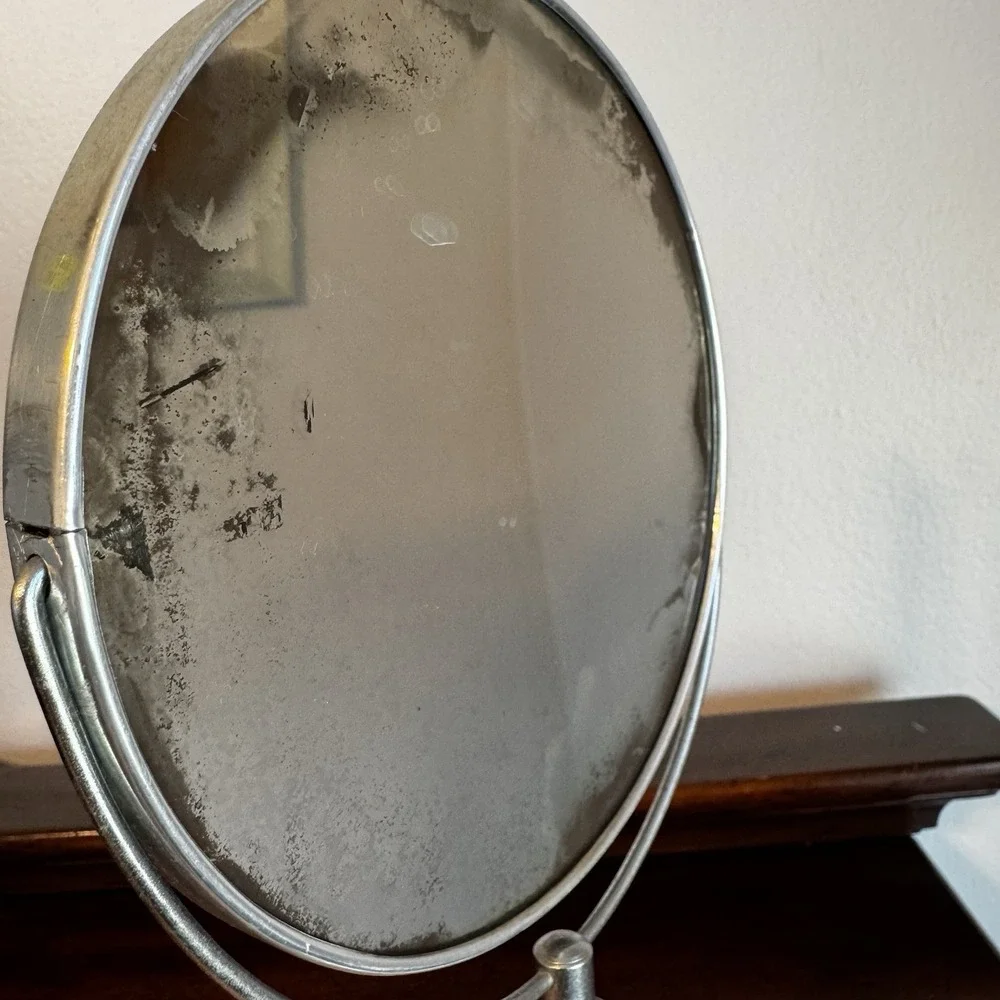 Vintage Two Sided Pedestal Mirror Ceramic Metal 11.75